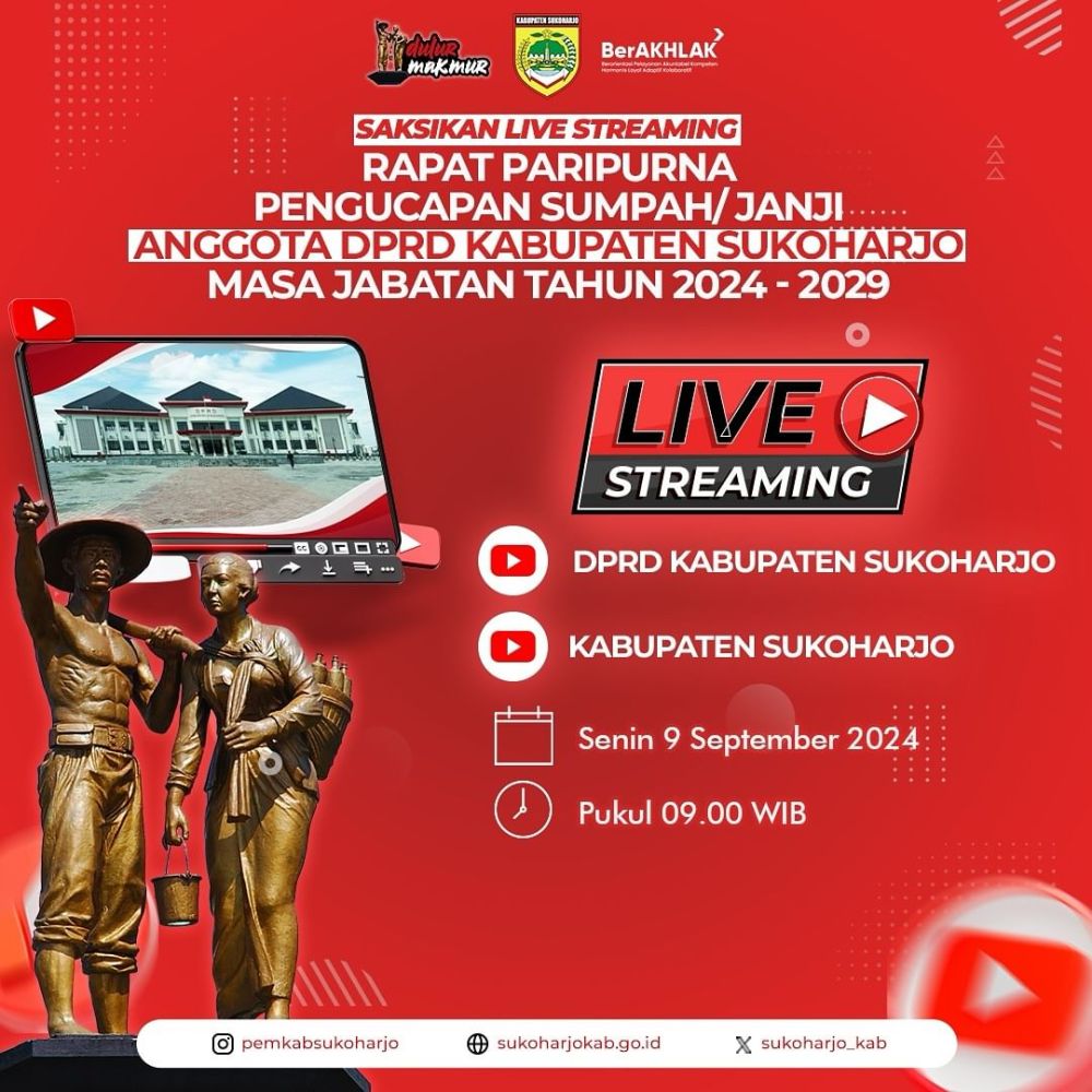 Siaran Langsung Rapat Paripurna Pengucapan Sumpah/Janji Anggota DPRD Kabupaten Sukoharjo